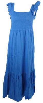 Dámské modré žabičkové midi šaty s madeirovými ramínky F&F