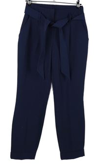Dámské tmavomodré paper bag kalhoty s páskem Dorothy Perkins