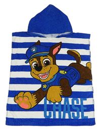 Modro-bílé pruhované froté osuškové pončo s Paw Patrol a kapucí