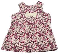 Smetanové květinové manšestrové šaty s mašlí H&M