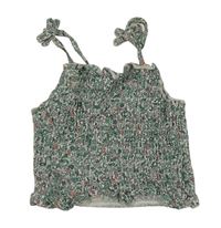 Šedo-zelený žabičkový crop top s kytičkami George