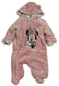 Růžová chlupatá podšitá kombinéza s Minnie a kapucí Disney