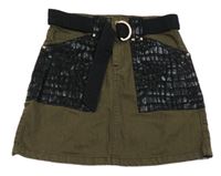 Khaki-černá riflová sukně s páskem River Island