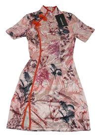 Nové- Světlerůžové vzorované saténové šaty 