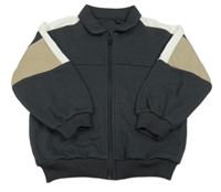 Tmavošedo-bílo-béžová propínací mikina s límečkem George