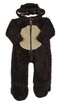 Hnědo-béžová huňatá podšitá kombinéza s kapucí Tu