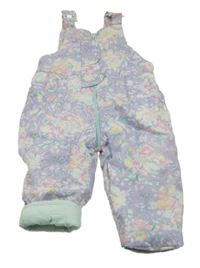 Fialové květinové zateplené laclové kalhoty 