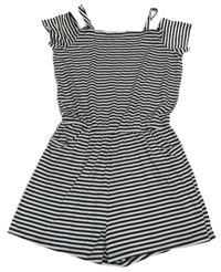 Černo-bílý pruhovaný bavlněný kraťasový overal C&A