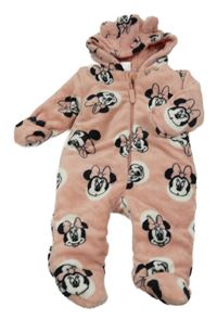 Světlerůžová chlupatá zateplená kombinéza s Minnie a kapucí Disney