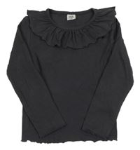 Tmavošedé žebrované triko s volánkem Kiki&Koko