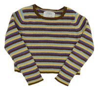 Barevný pruhovaný žinylkový crop svetr Zara