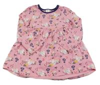 Růžové bavlněné šaty s kytičkami a králíčky Miniclub