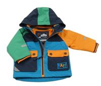 Modro-oranžovo-zelená šusťáková jarní bunda s nápisem a kapucí Next