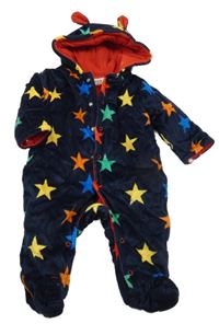 Tmavomodrá zateplená sametová kombinéza s kapucí a s hvězdami Babaluno