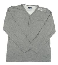 Šedo-bílé triko s knoflíky 