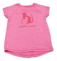 Růžové žíhané sportovní tričko s kočkou Topolino