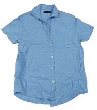 Modrá melírovaná lněná košile Next