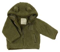 Khaki huňatá zateplená bunda s kapucí Matalan