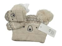 Nové - 2set - Béžová vzorovaná čepice s čumákem + rukavice F&Fv