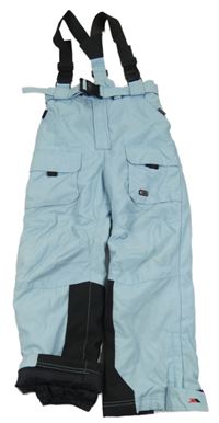 Světlemodré šusťákové funkční oteplovačky s kšandami a páskem Trespass