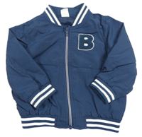 Tmavomodrý šusťákový jarní bomber s písmenkem a pruhy H&M