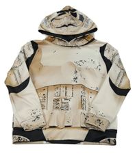 Béžovo-hnědo-černá vzorovaná mikina s kapucí 