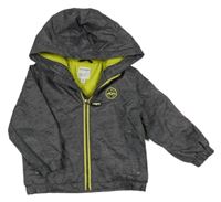 Tmavošedá melírovaná šusťáková jarní bunda s nášivkou a kapucí 