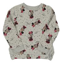 Šedá melírovaná puntíkatá teplá mikina s Minnie a volánky C&A