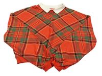 Červeno-zeleno-meruňková károvaná crop mikina s límečkem H&M