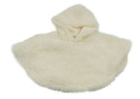 Smetanové chlupaté pončo s kapucí 