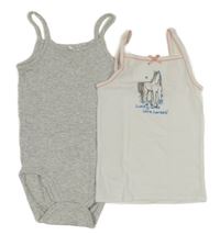 2set -  bílá košilka s koněm + šedé košilkové body 