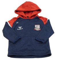 Červeno-tmavomodrá thermo mikina s nášivkou a kapucí 