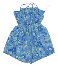 Modro-zelený květovaný kraťasový overal New Look