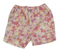 Růžovo-žluté květované plátěné kraťasy 