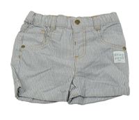 Modrošedo-bílé pruhované plátěné kraťasy M&S