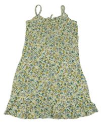 Béžovo-zelené květované šifonové šaty Shein