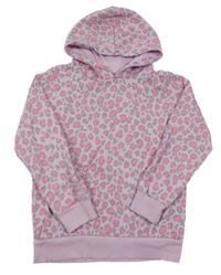 Lila-šedo-růžová leopardí mikina s kapucí Bluezoo