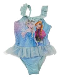 Mintové jednodílné plavky s Elsou a volánkem Disney