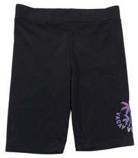 Černé elastické legínové kraťasy s palmami a nápisem H&M