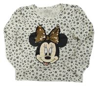 Smetanovo-černé vzorované triko s Minnie a flitry C&A