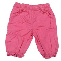 Růžové plátěné cuff kalhoty 
