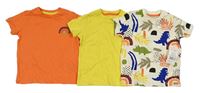3x Oranžové + žluté + bílé tričko s dinosaury F&F
