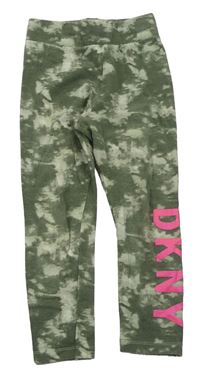 Khaki-bílé batikované legíny s logem DKNY