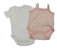 2x - Bílé + světlerůžovo-bílé kostkované body 