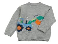 Šedý svetr s traktorem a dinosaurem Dunes