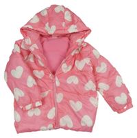 Růžová šustáková prošívaná zimní bunda se srdíčky a kapucí Little kids