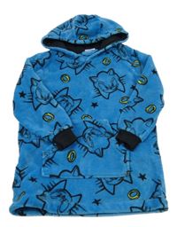 Modrá chlupatá oversize mikina se Sonicem a kapucí 