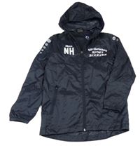 Tmavomodrá šusťáková sportovní bunda s nápisem a kapucí Jako