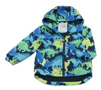 Tmavomodrá šusťáková jarní bunda s dinosaury a kapucí Nutmeg
