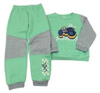 2set - Zeleno-šedá mikina s monster truck + tepláky Kiki&Koko